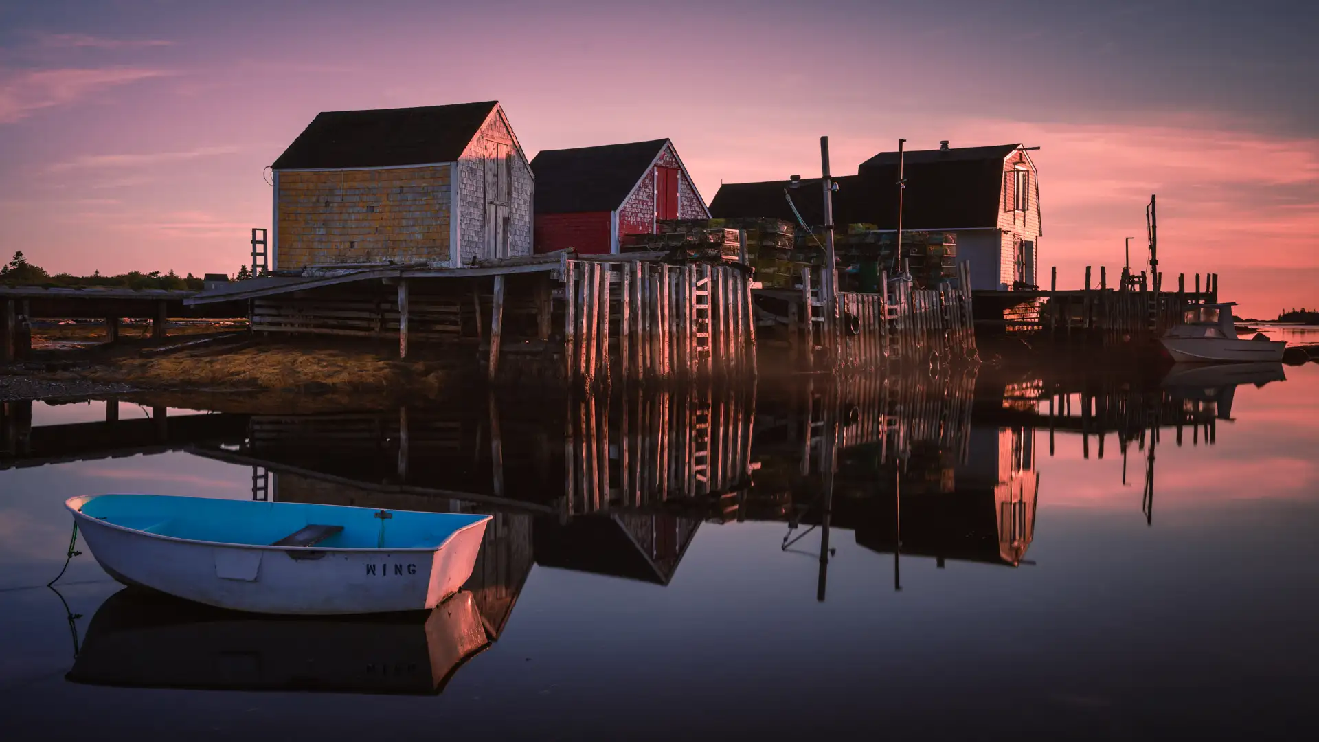 A Nova Scotia fishing village at sunset